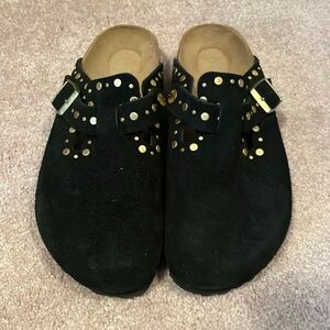 Birkenstock black suede clog with gold grommets size 39